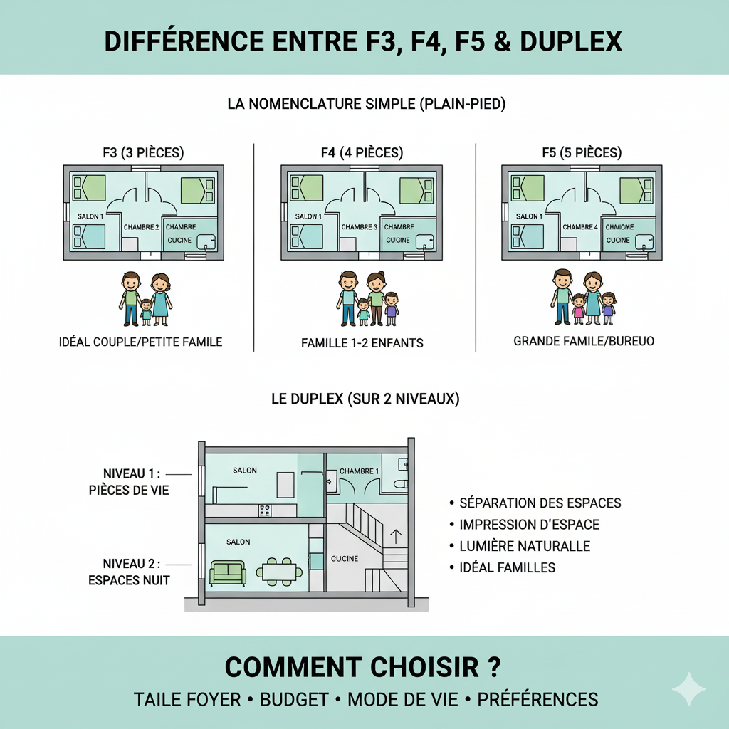 Différence entre un plan F3, F4, F5 et duplex — comment choisir ?